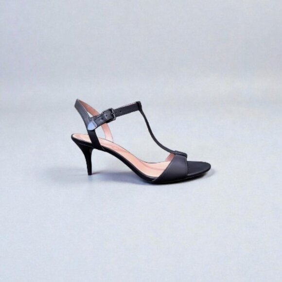 Coach Black Leather 'Melodie' T-strap Heeled Sandal Size 8.5 - Picture 2 of 8